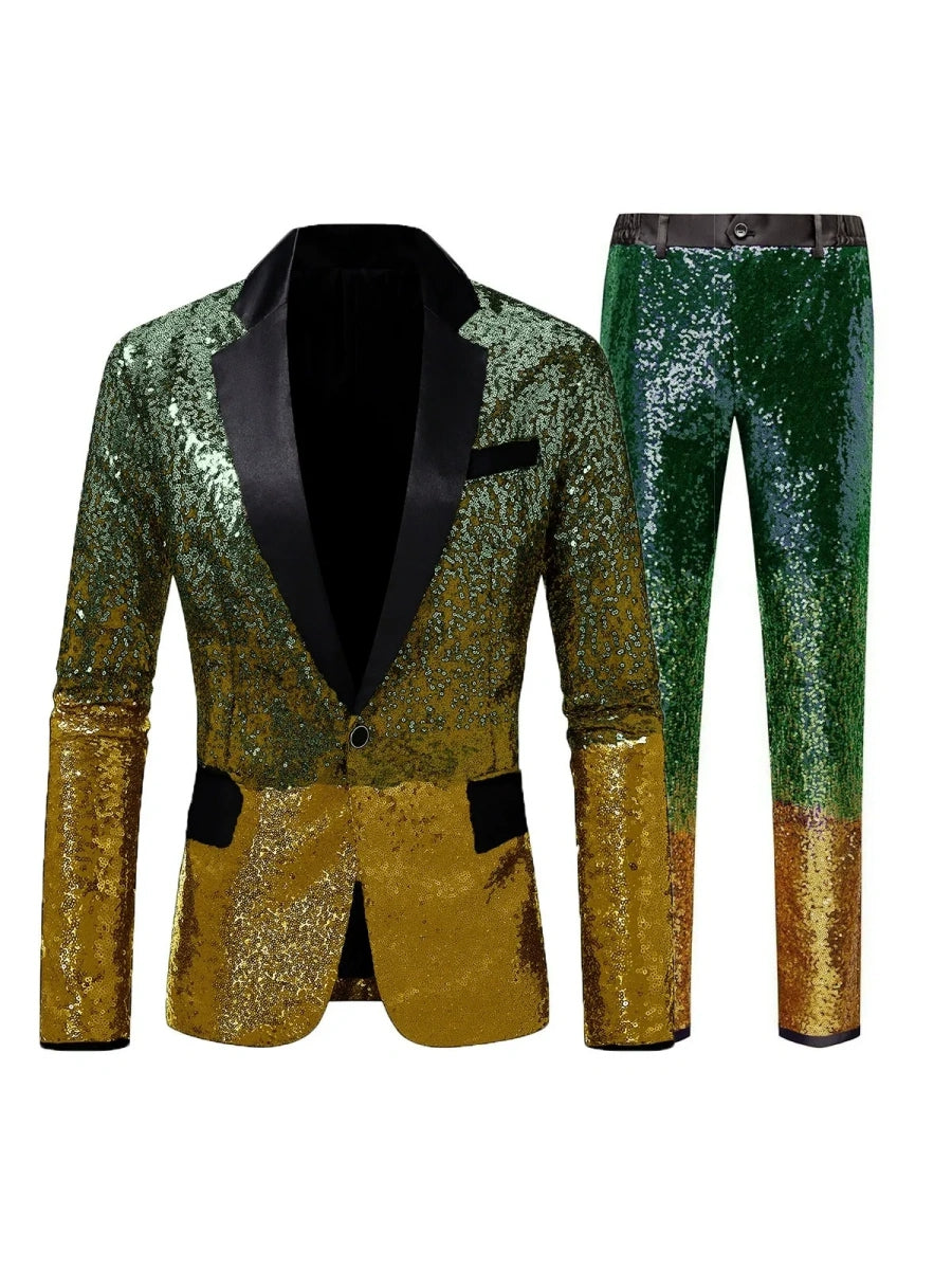Tailored Fit Single Breasted One-button 2 Pieces Gradient Sequins Men's Casual Suits