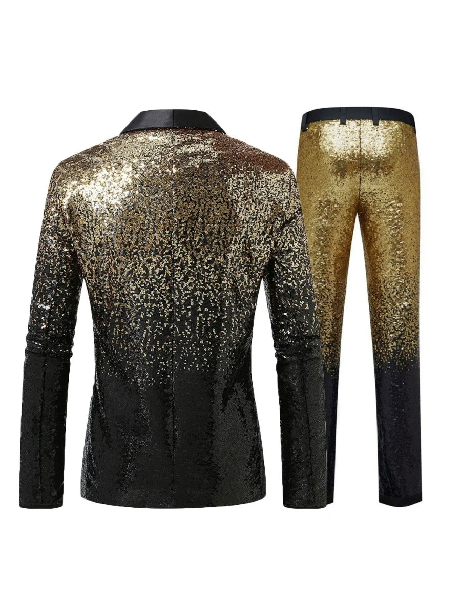Tailored Fit Single Breasted One-button 2 Pieces Gradient Sequins Men's Casual Suits