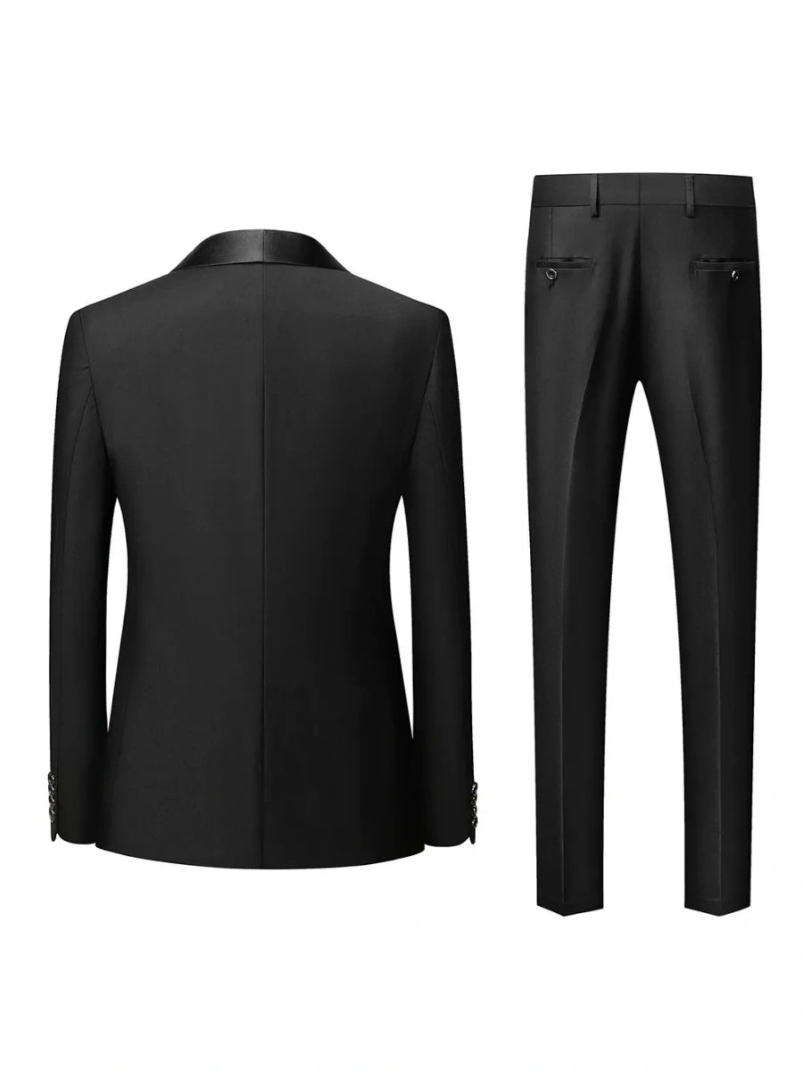 Tailored Fit Shawl Lape Single Breasted One-button 3 Pieces Solid Colored Men's Wedding Suits