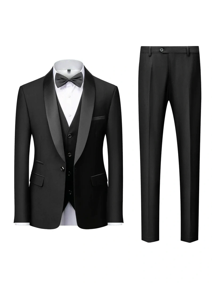 Tailored Fit Shawl Lape Single Breasted One-button 3 Pieces Solid Colored Men's Wedding Suits