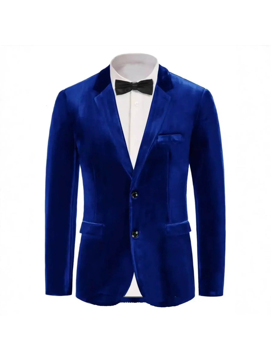 Tailored Fit Notched Lapel Breasted Two-Buttons Velvet Men's Party Jacket