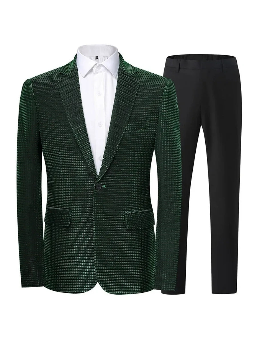 Tailored Fit Notched Lapel Single Breasted One-Button Solid Color 2 Piece Men's Party Suits