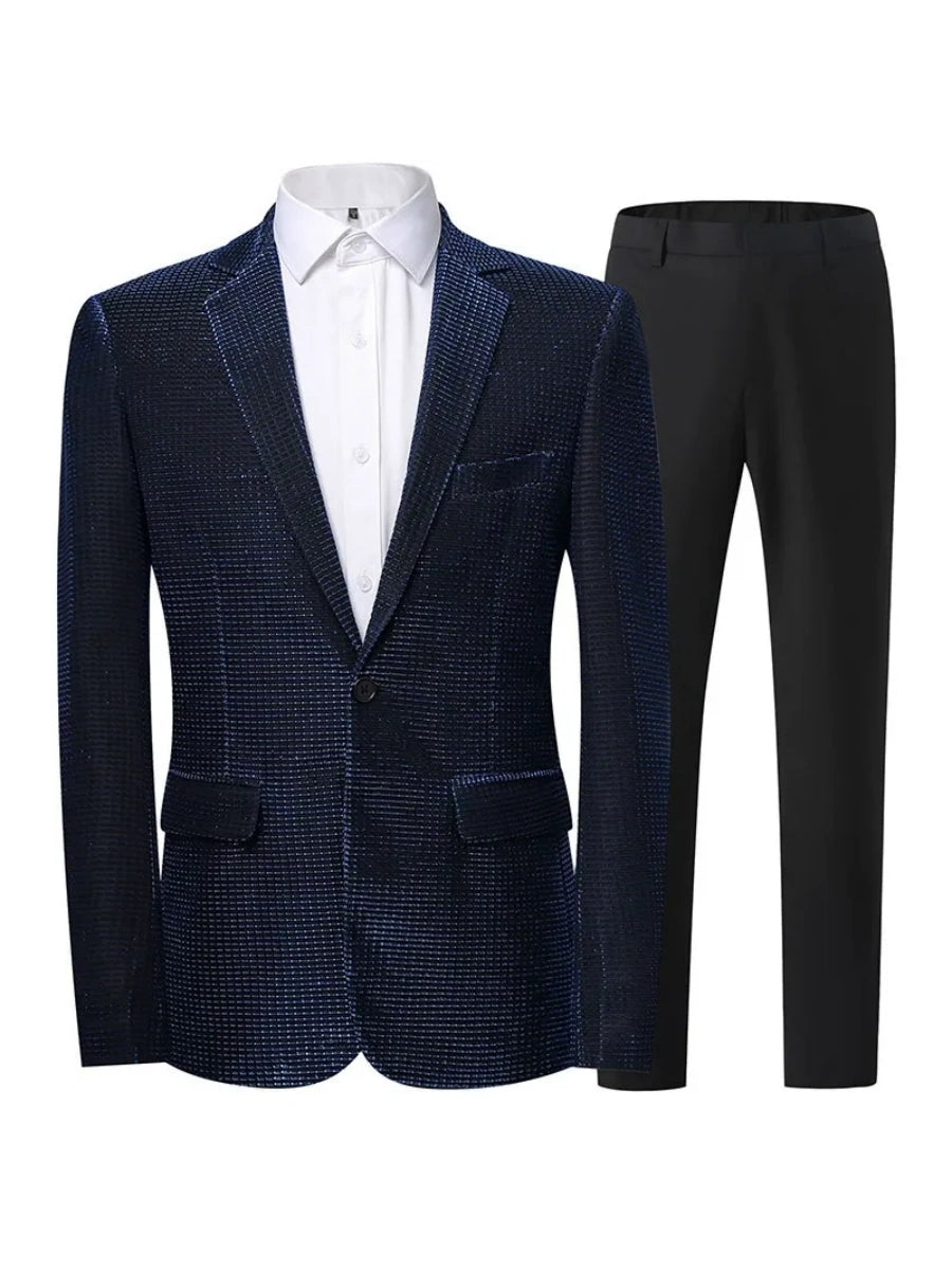 Tailored Fit Notched Lapel Single Breasted One-Button Solid Color 2 Piece Men's Party Suits