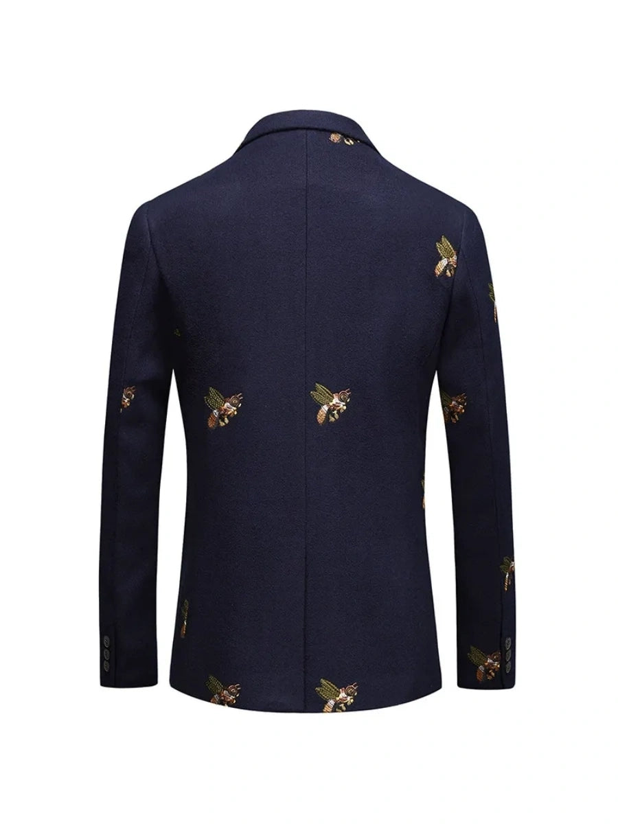 Tailored Fit Notched Lapel Single Breasted One-button Men's Party Jacket With Embroidery