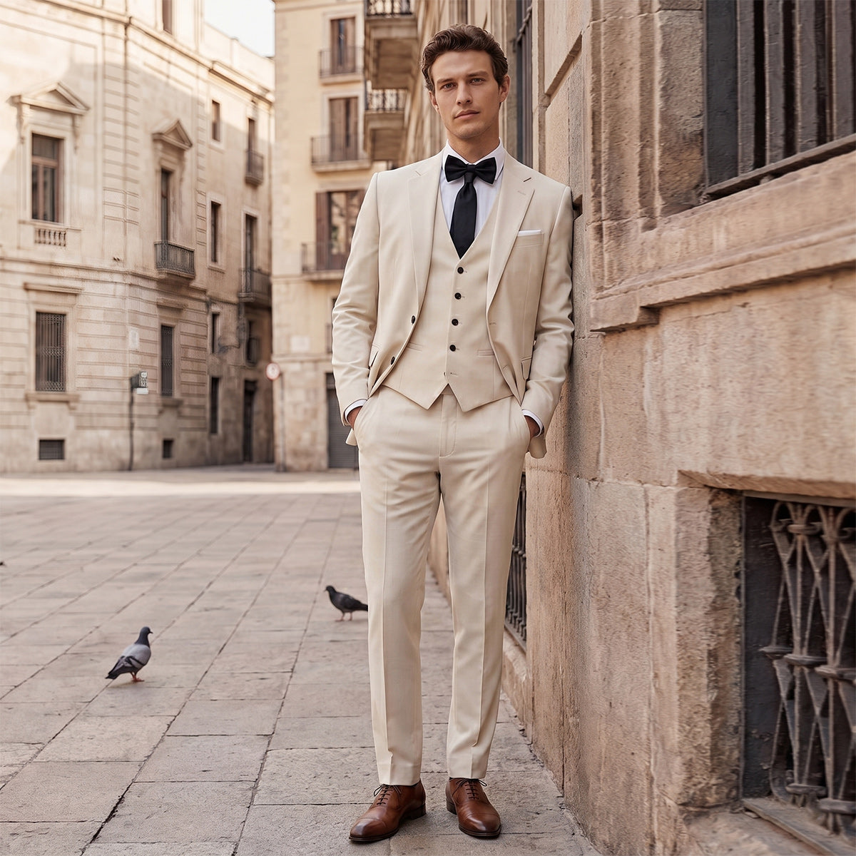 Tailored Fit Single Breasted Two-buttons 3 Pieces Solid Colored Men's Wedding Suits