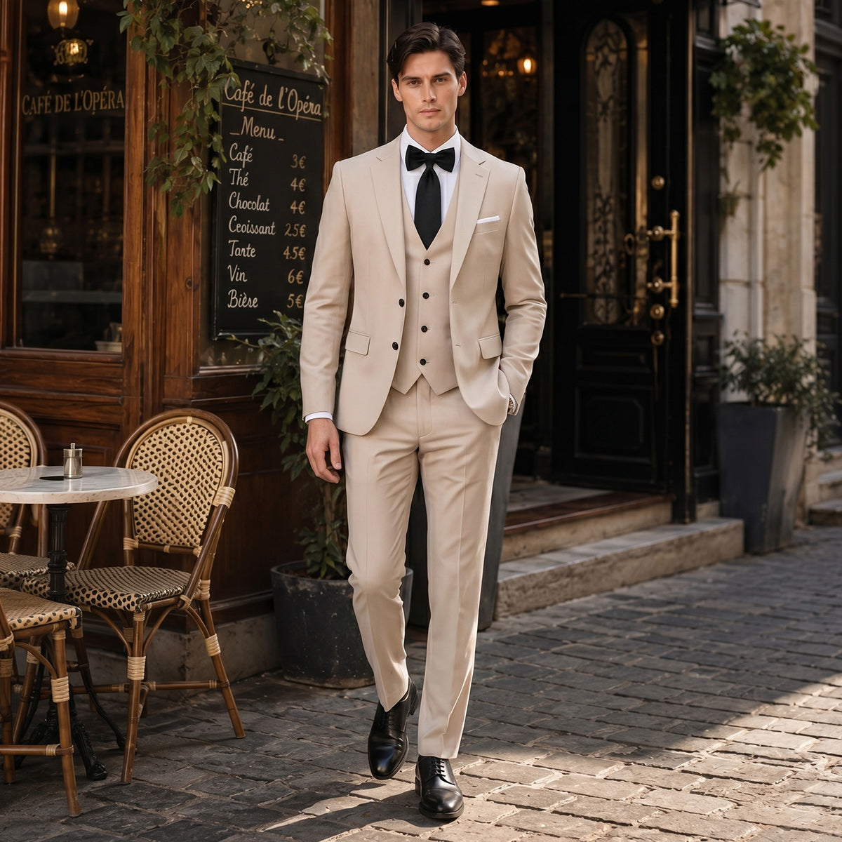 Tailored Fit Single Breasted Two buttons 3 Pieces Solid Colored Men's Wedding Suits