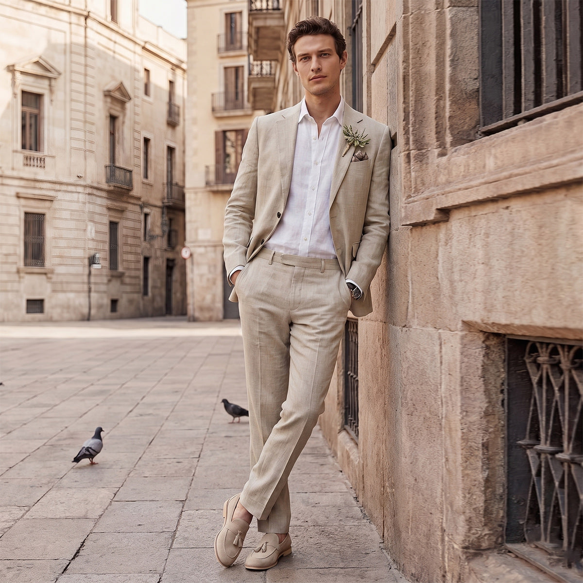 Tailored Fit Single Breasted Two-buttons 2 Pieces Solid Colored Men's Wedding Suits