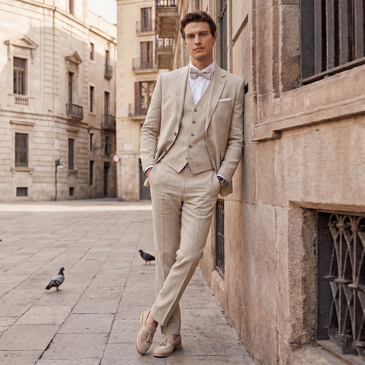 Tailored Fit Single Breasted Two-buttons 3 Pieces Solid Colored Men's Wedding Suits