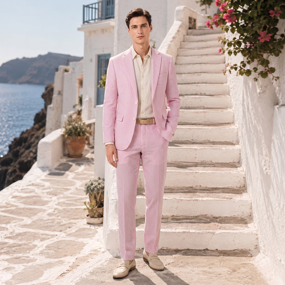 Tailored Fit Single Breasted Two-buttons 2 Pieces Striped Men's Wedding Suits