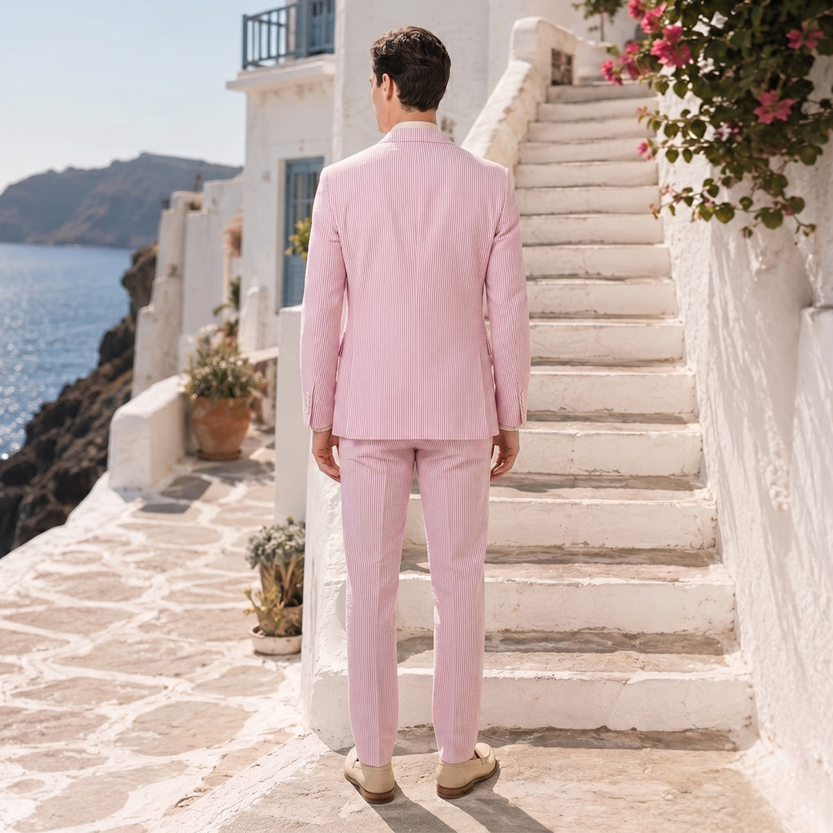 Tailored Fit Single Breasted Two-buttons 2 Pieces Striped Men's Wedding Suits