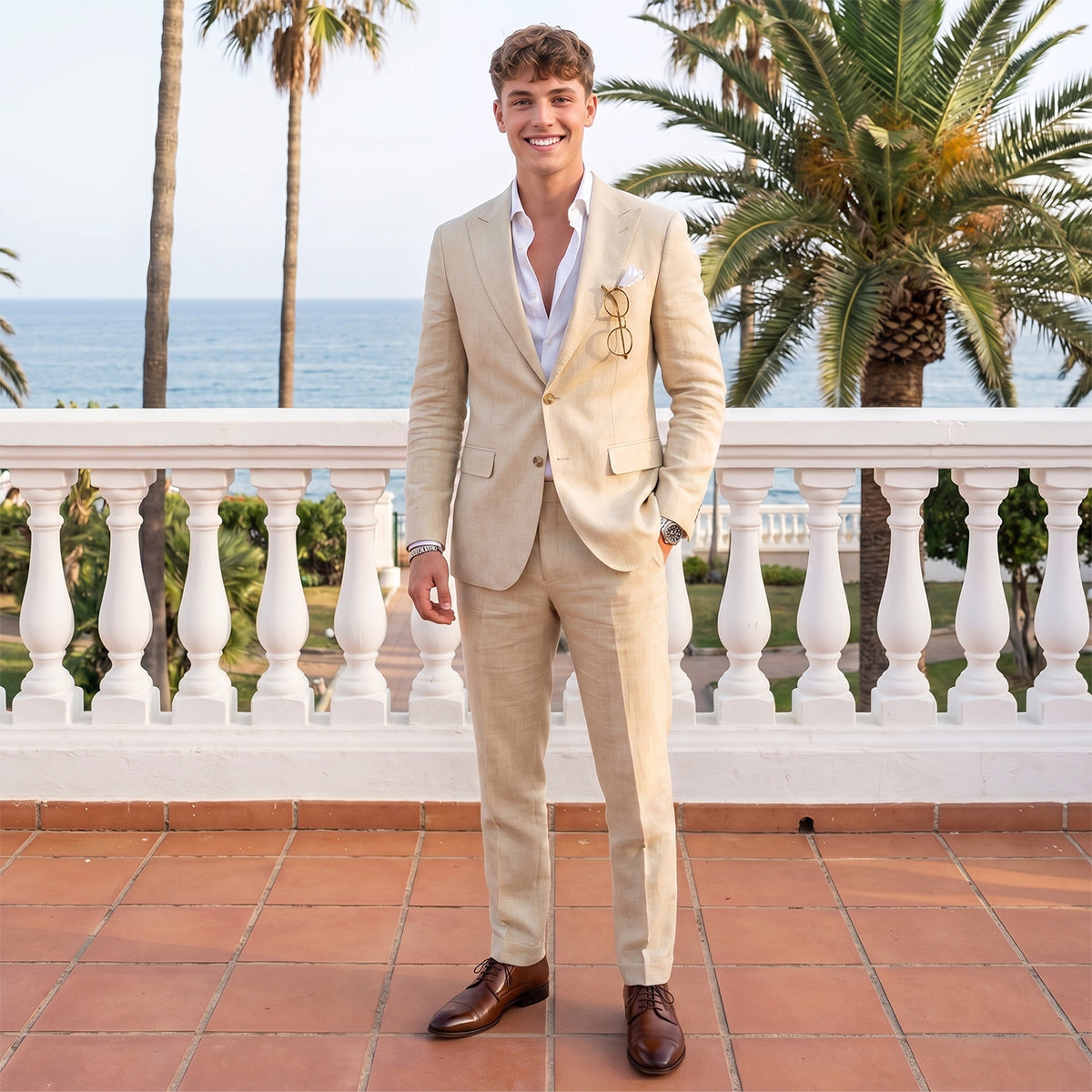 Tailored Fit Single Breasted Two-buttons 2 Pieces Solid Colored Men's Wedding Suits