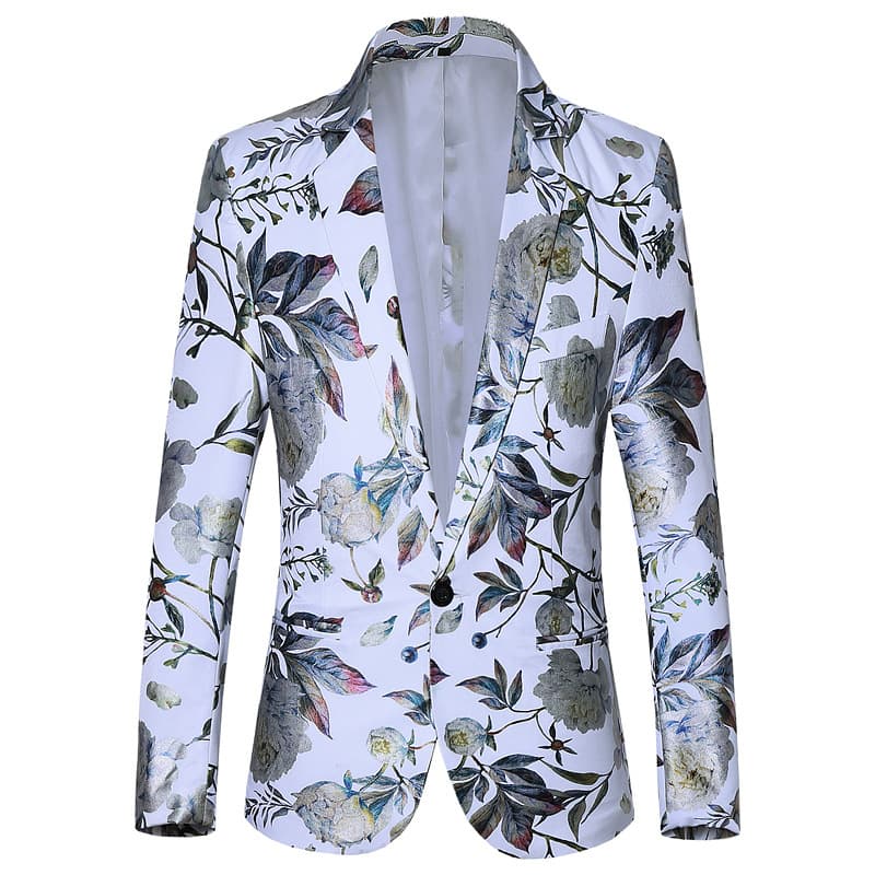 Tailored Fit Notched Lapel Single Breasted One-button Men's Party Jacket With Floral
