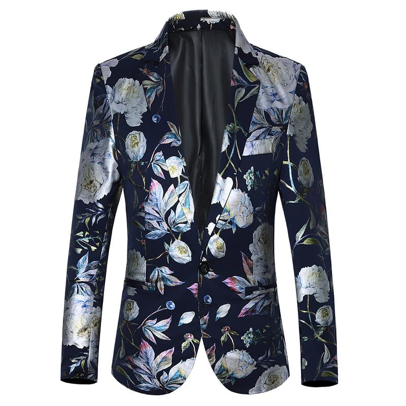 Tailored Fit Notched Lapel Single Breasted One-button Men's Party Jacket With Floral